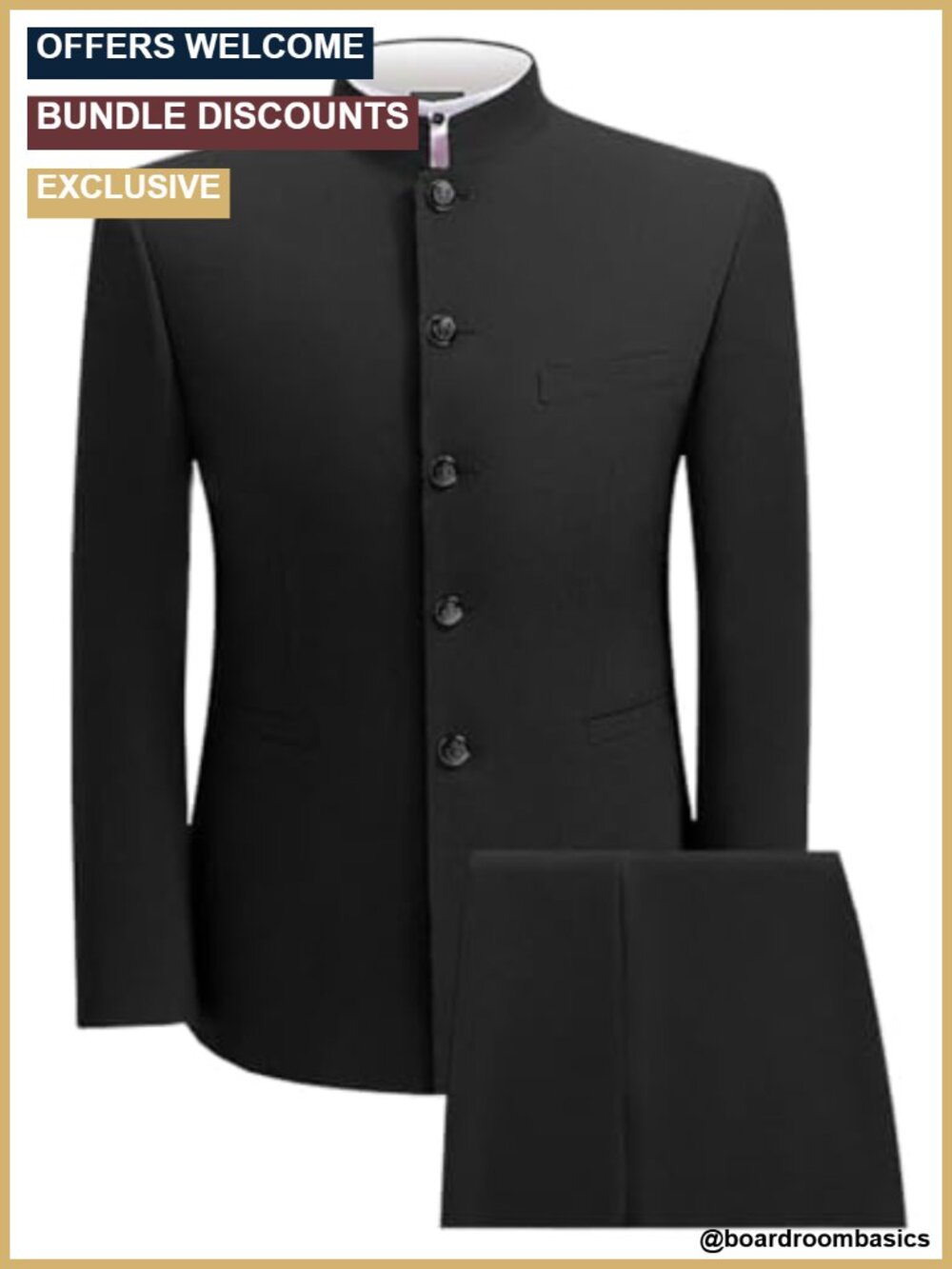 Men's 2 Piece Suit Set Stand Collar Slim Fit Front Button Blazer & Pants